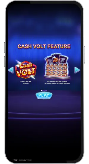 Cash Volt feature rules screen explaining that six or more scatter symbols on screen pay out an instant win prize