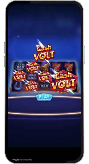Cash Volt slot intro screen showing multiple scatter symbols across the reels and the Play button