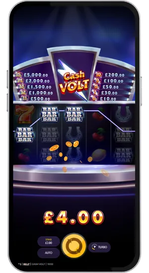 Horseshoe symbols completing a winning payline combination in Cash Volt paying £4.00 at £2 stake