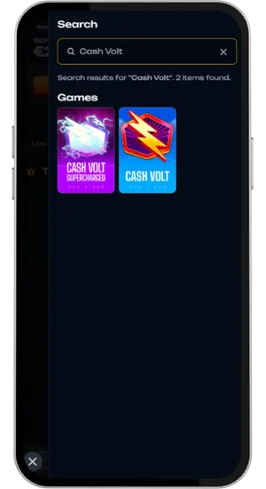 Searching Cash Volt in the casino lobby and loading the slot directly in the browser without download